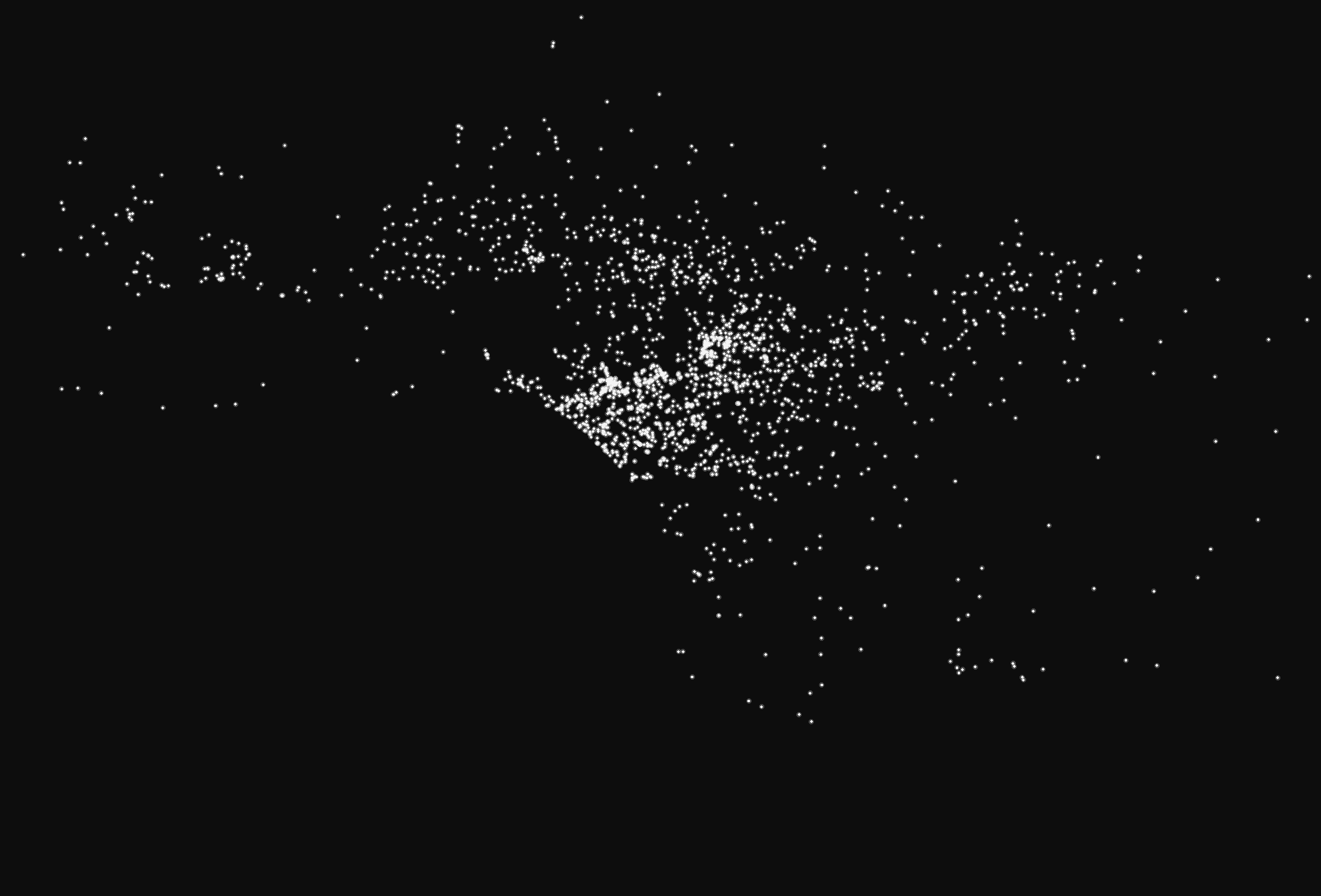 Map of greater Los Angeles drawn entirely from 2,100+ dots, each marking a property photographed by Joshua Spooner Photography